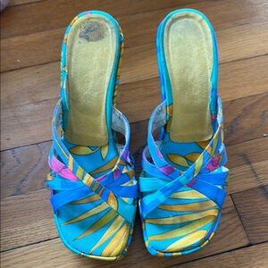 Stuart Weitzman Blue and Yellow Sandals Vibrant Resort Style